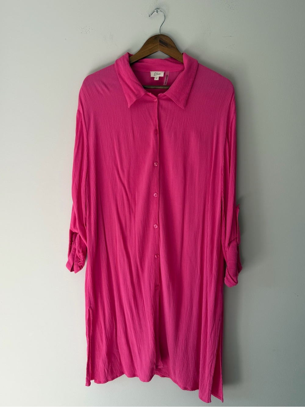 Elan Hot Pink Button-Front Tunic Loose Fit Top Size Small
